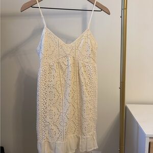 American Eagle Outfitters Cream Eyelet Lace V-Neck Dress